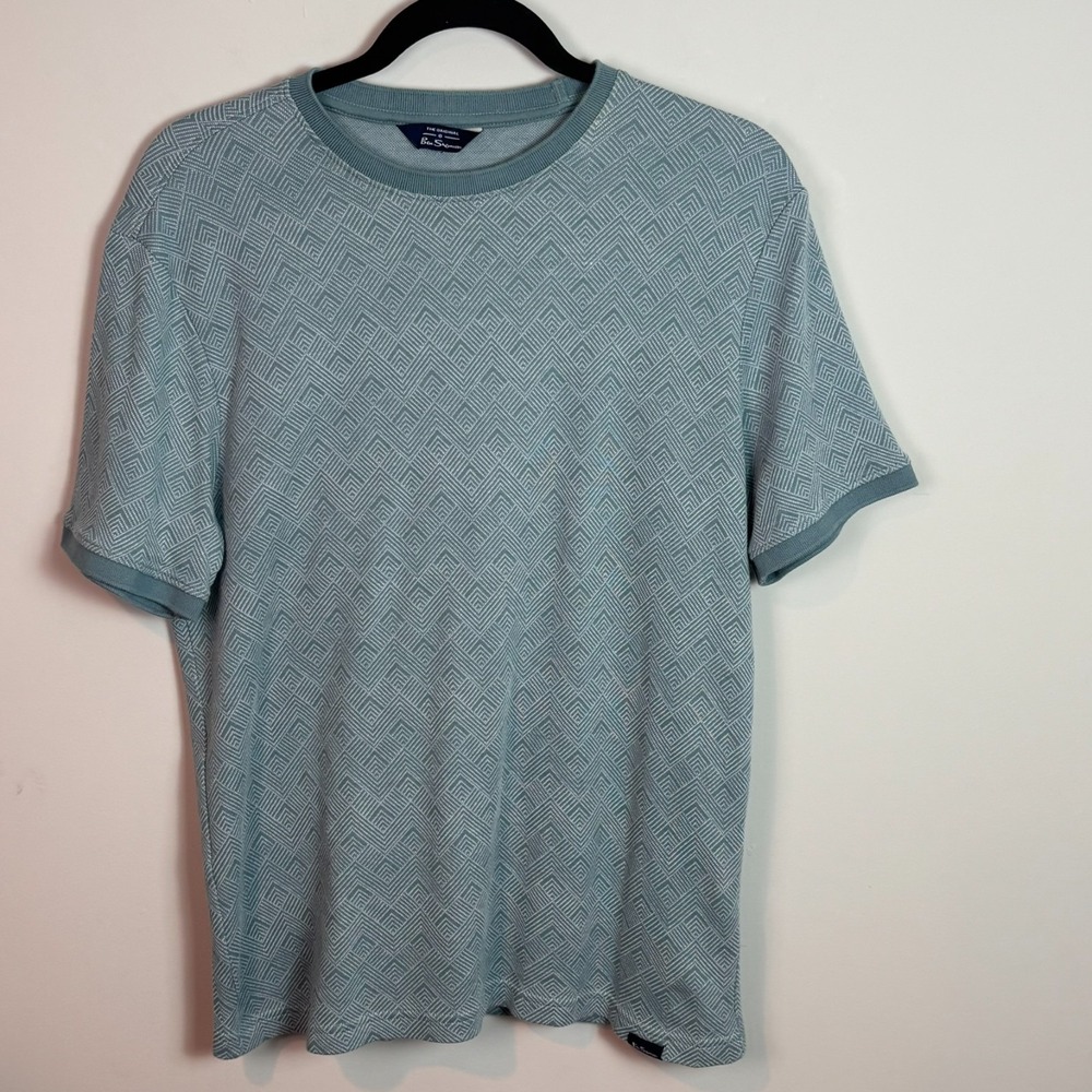 The Original Ben Sherman Mens Teal Geometric Zigzag pattern 100% Cotton Tee Sm